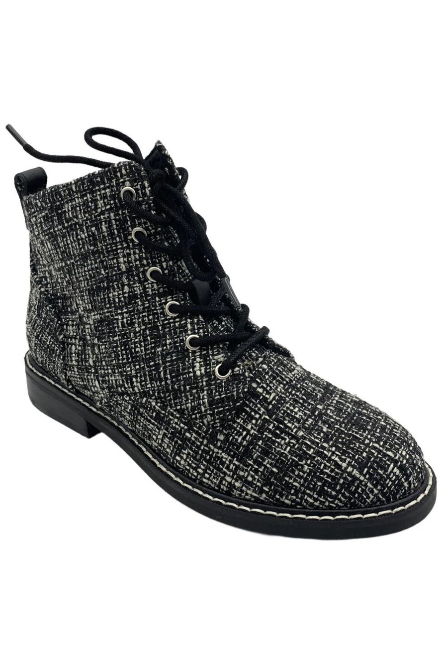 NYDJ Women's Eileen Lace Up Ankle Bootie Tweed Black - Medium